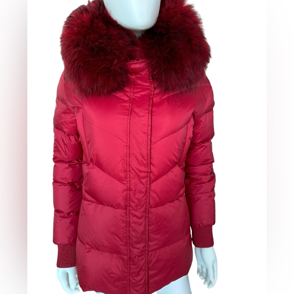 Just Cavalli Red Puffer Jacket with Fur Trim